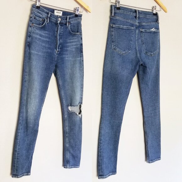 AGOLDE Nico High Rise Slim-Fit Distressed Jeans Shoreline Revolve Button Fly 23 - Picture 15 of 15